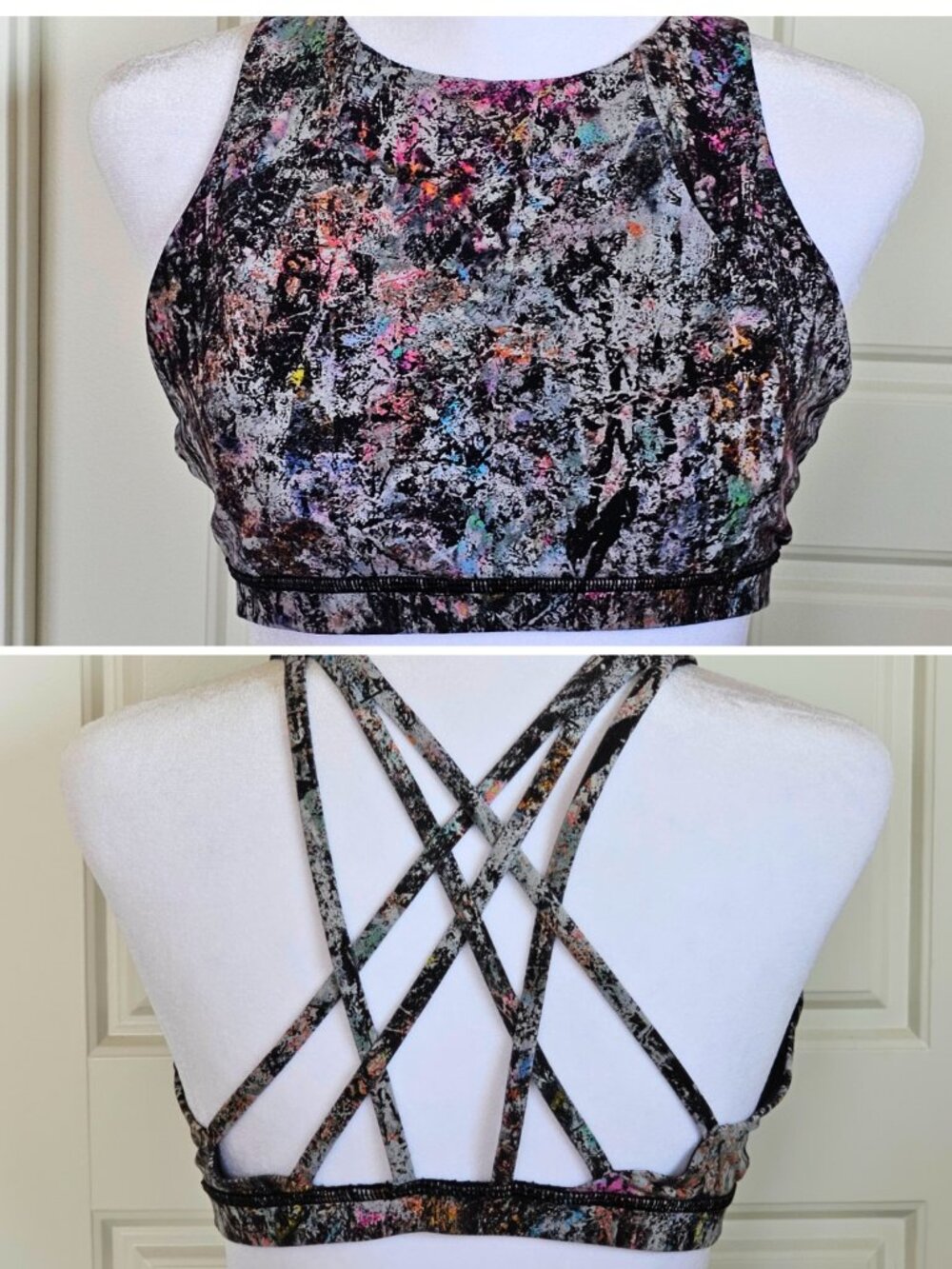Lululemon Free to Be Serene High Neck Bra Size 8 Vitalize Multi Strappy W2AUVS